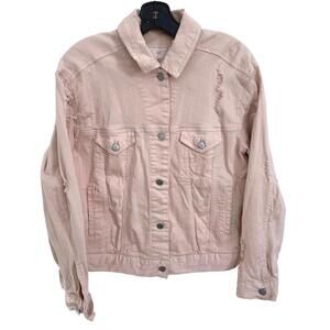 Ivy + Main Distressed Stretchy Light Pink Denim Jacket - Medium